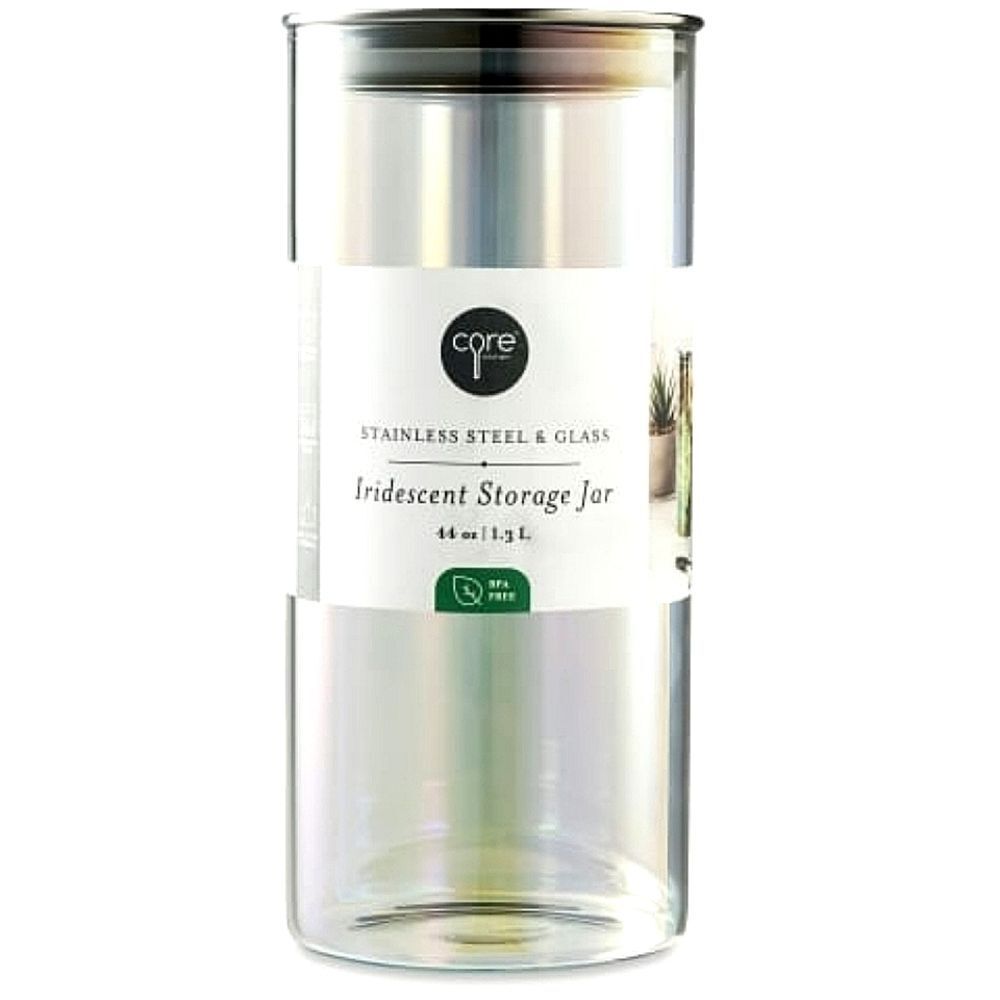 Core Kitchen Stainless Steel & Glass Iridescent Storage Jar- 44oz